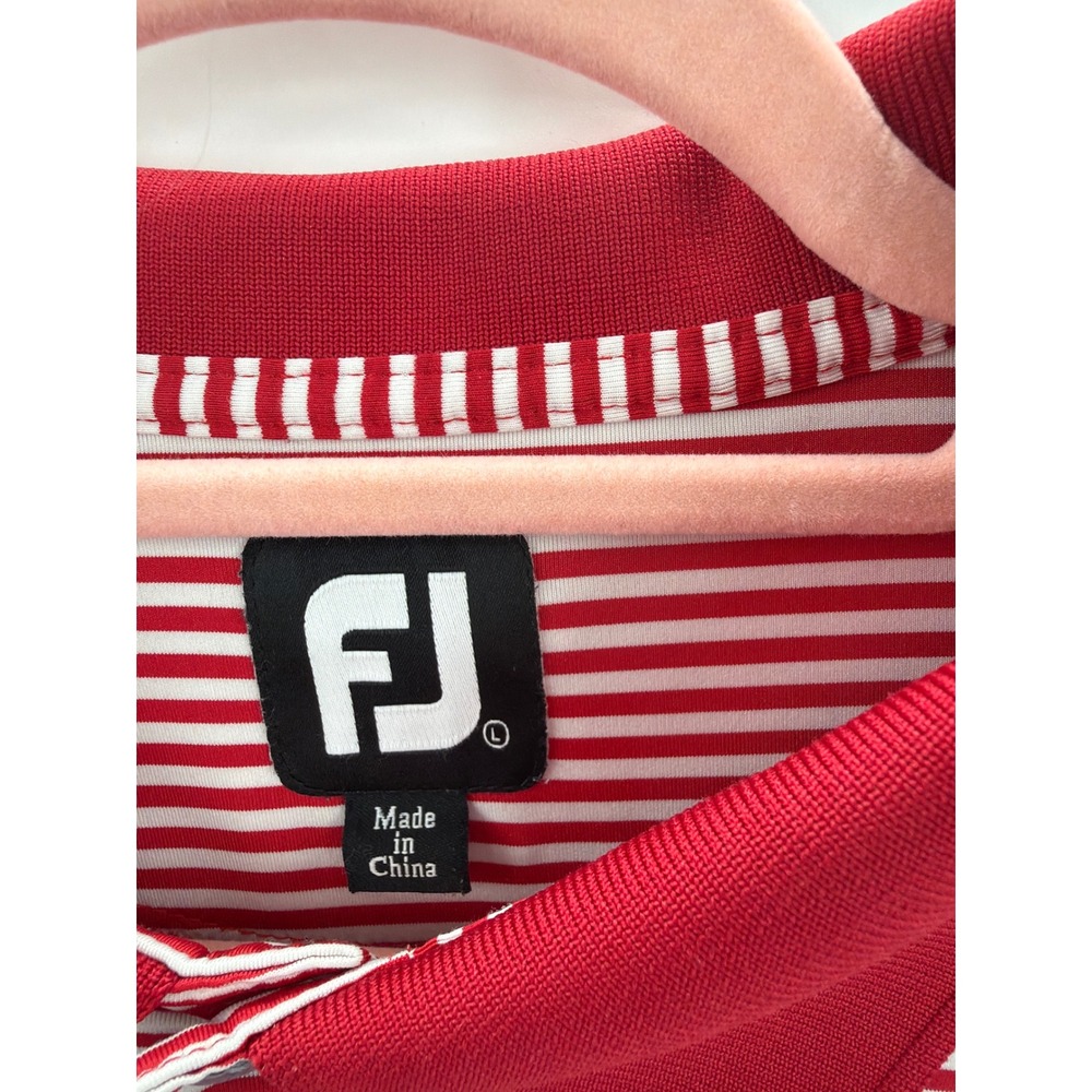 FootJoy Mens ProDry Golf Polo Shirt Red White Striped Short Sleeve‎ Large 1390 - Picture 2 of 7